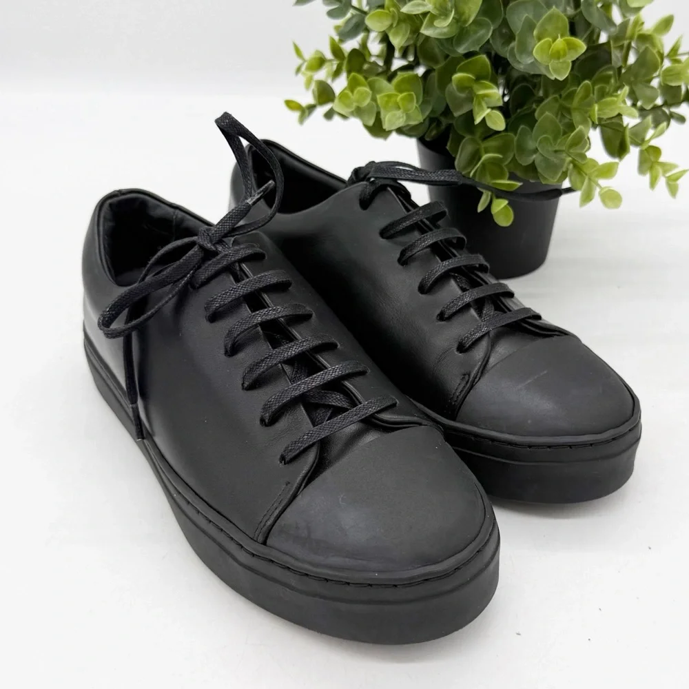 COS Black Leather Lace Up Sneakers Size 6 Minimalist Casual Contemporary